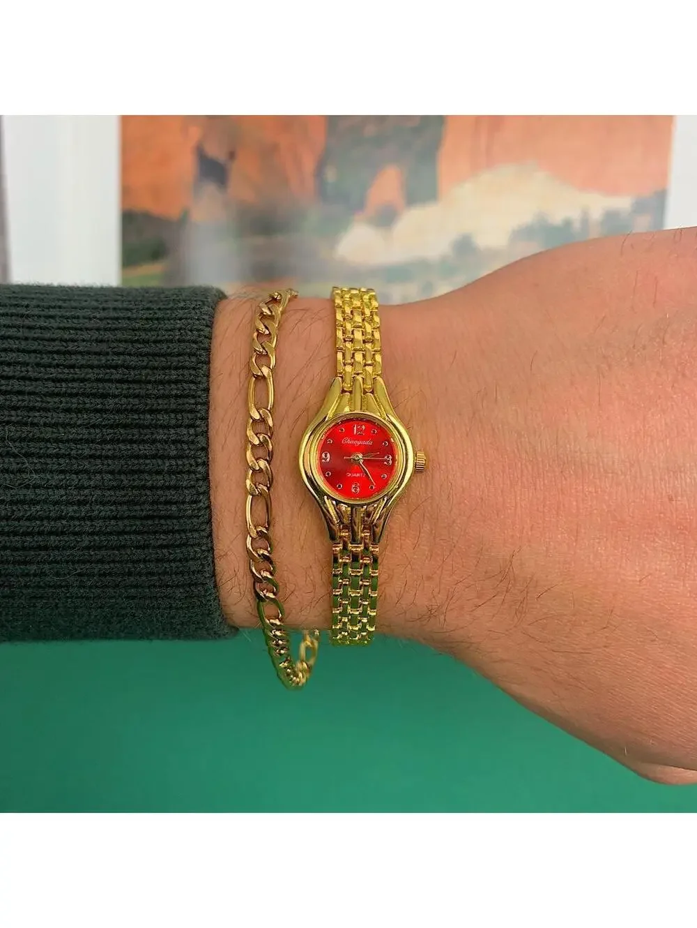 Minimalistic Gold And Red Face Round Dainty Stainless Steel Y2K 2000s